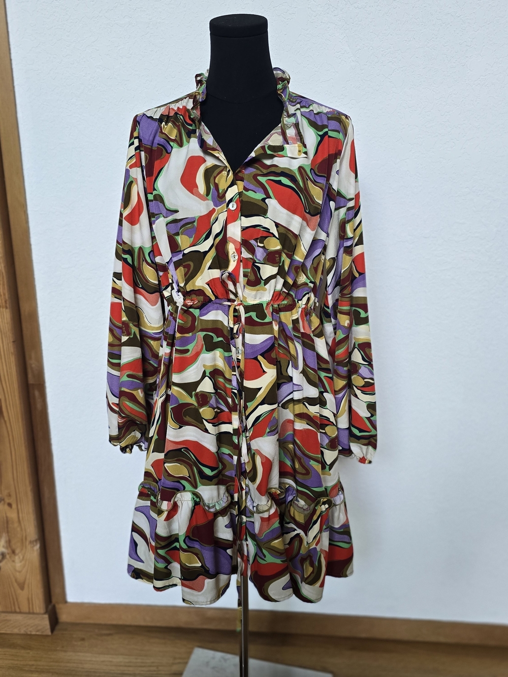 JODIFL Multicolor Swirl Print Long Sleeve Mini Dress